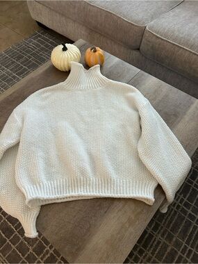 Cozy High-Neck Cream Knit Sweater - Women